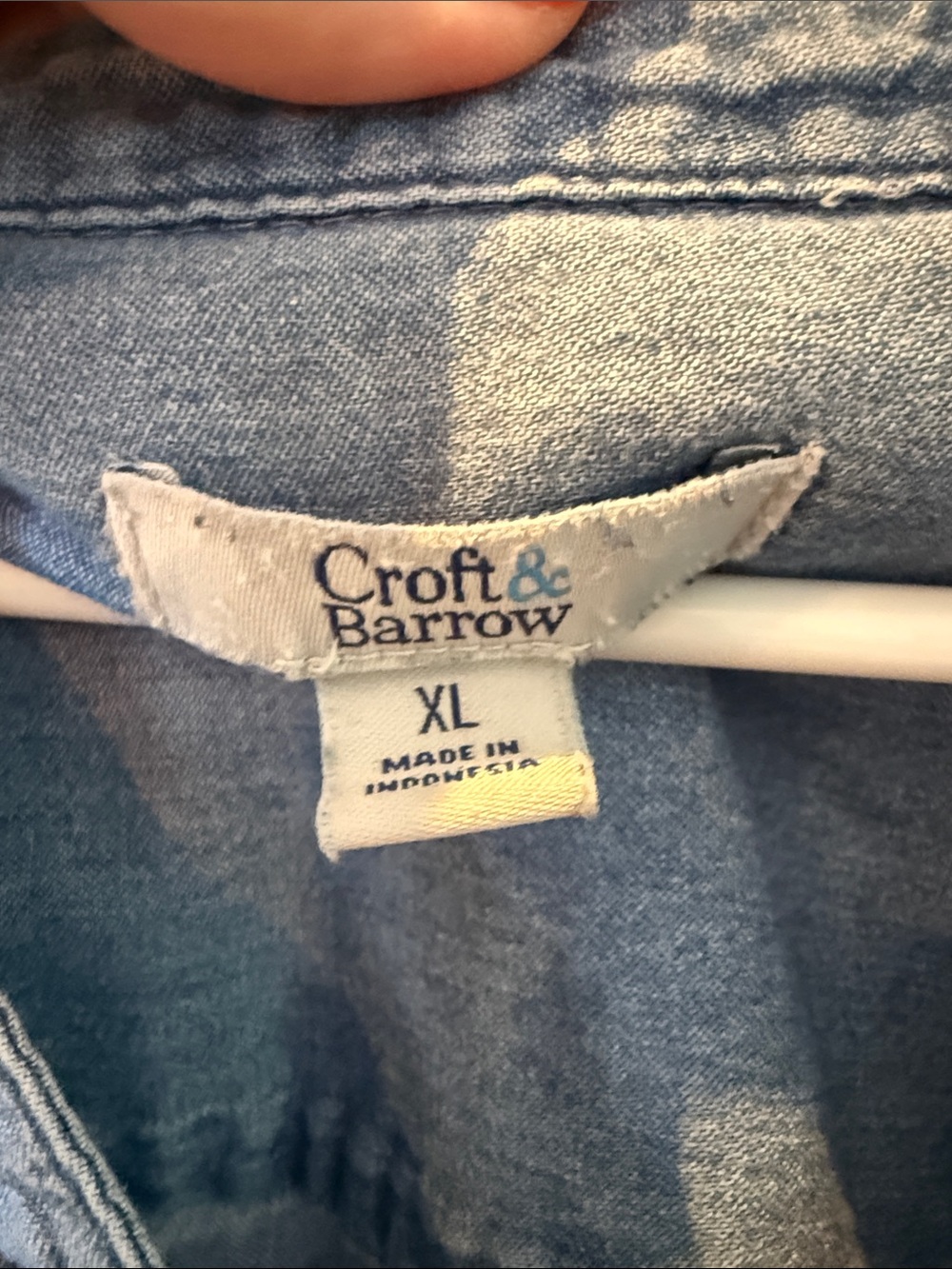 Cotton Chambray Button Pullover Shirt - Blue XL - Picture 3 of 6
